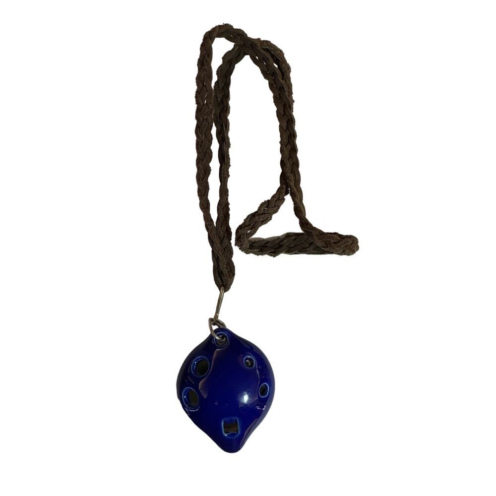 Handmade Mid-East Bass D Ocarina Necklace, Ceramic Whistle Necklace
